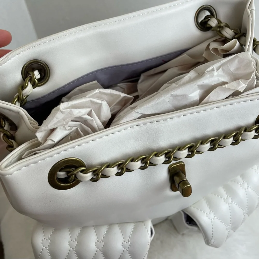 Betsey Johnson White Quilted Heart Accent Backpack